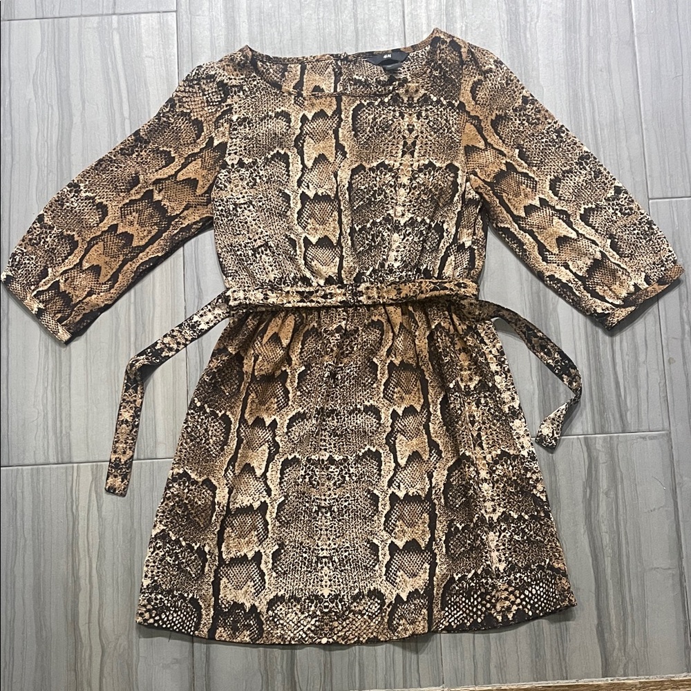 H&M Snake Print Midi Dress - Brown and Black